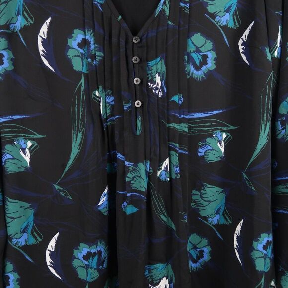 A PEA IN THE POD BLACK WITH GREEN BLUE & WHITE FLORAL DESIGN LONG SLEEVE TOP - Picture 5 of 8